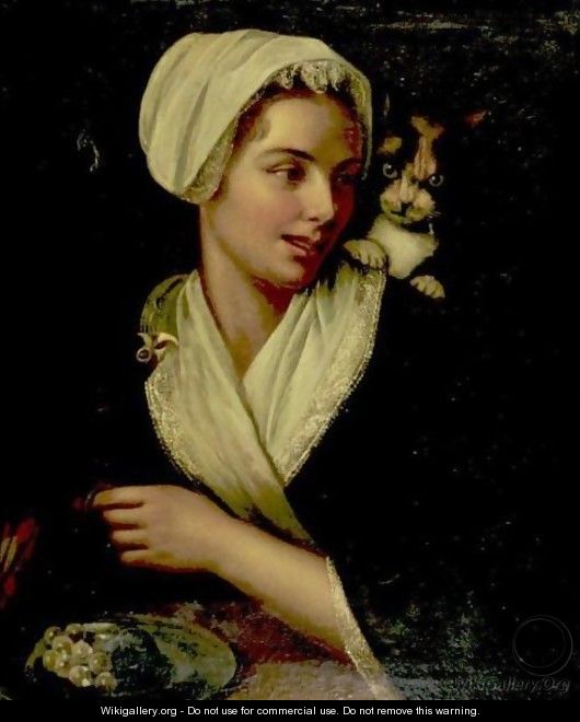 Girl With Cat And Parrot - (after) Jan Miense Molenaer