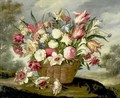 Still Life With Flowers In A Basket - Spanish School