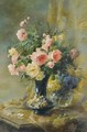 Vase De Roses Et Vase De Myosotis - Pierre Garnier