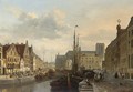 A View Of The Graslei Gent, With Many Figures On A Quay - Francois-Jean-Louis Boulanger