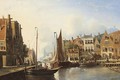 A Busy Canal In A Dutch Town - Johannes Frederik Hulk, Snr.
