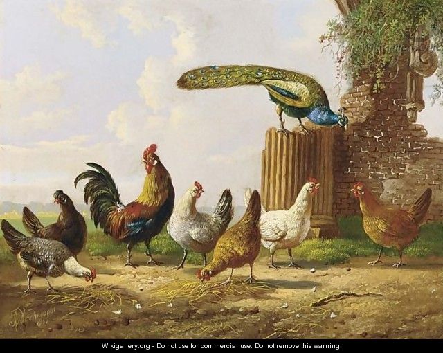 Poultry In A Landscape (A Pair) - Albertus Verhoesen