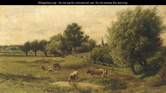 Cows In A Summer Landscape - Willem Carel Nakken