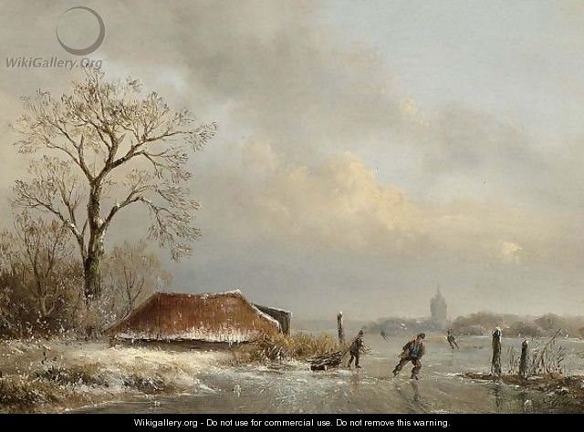 Skaters On A Frozen Waterway - Josephus Gerardus Hans