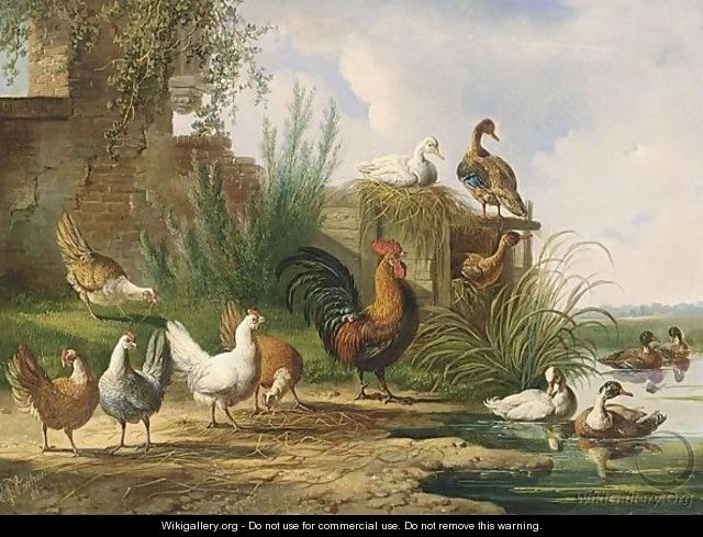 Poultry By A Pond - Albertus Verhoesen