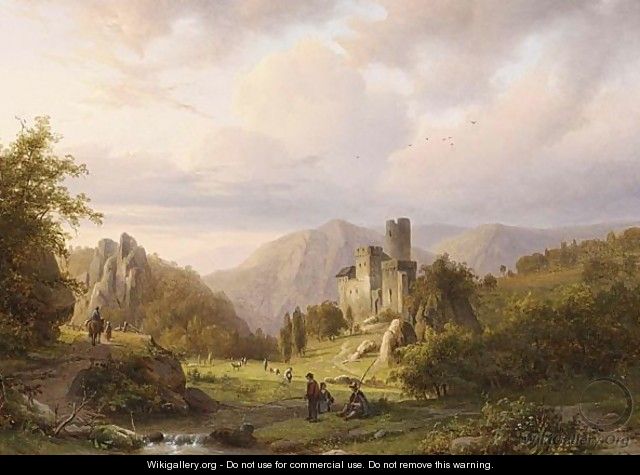 Anglers In A Mountainous Landscape - Alexander Joseph Daiwaille