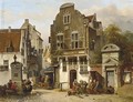 A Town Scene With Figures Near A Water Pump - Salomon Leonardus Verveer