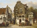 A Town Scene With Figures Near A Water Pump - Salomon Leonardus Verveer