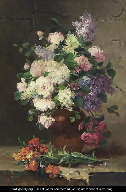 Vase De Pivoines Et Lilas - Eugene Henri Cauchois