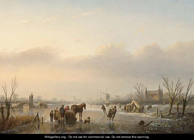A Horse And Sledge On A Frozen Waterway - Jan Jacob Coenraad Spohler