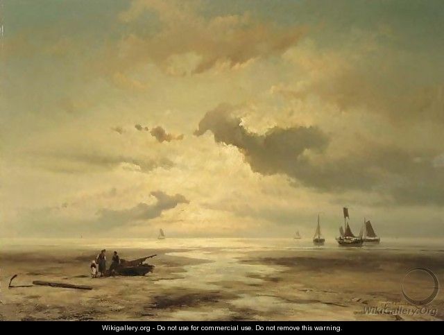 A Coastal Scene With Figures On The Beach - Johannes Hermann Barend Koekkoek