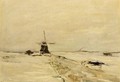 A Windmill In A Snow Covered Landscape - Louis Apol