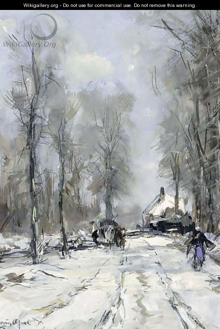 Figures On A Country Road In Winter - Louis Apol