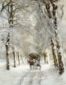 A Horse And Carriage On A Snowy Lane - Louis Apol