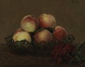 Nature Morte (Peches Dans Une Coupe De Verre, Une Rose Rouge Foncee Avec Feuilles A Droite) - Ignace Henri Jean Fantin-Latour