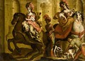 Two Noblewomen On Horseback Amongst Ruins, Together With Their Hounds And Servants - North-Italian School
