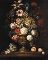 Still Life With Roses, Irises, Narcissi, And Various Other Flowers In A Bronze Urn - Anglo-Flemish School