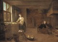 A Kitchen Interior With A Woman Preparing Dinner And Man Courting A Young Woman By The Fireplace - Hendrick Maertensz. Sorch (see Sorgh)
