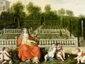 A Formal Garden With Flora Holding A Vase Of Flowers And With Putti Playing - Flemish School