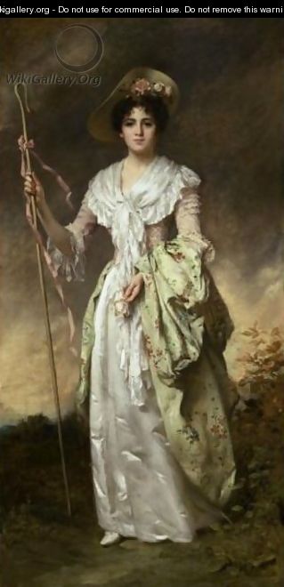 Shepherdess With Her Crook - Thomas Benjamin Kennington
