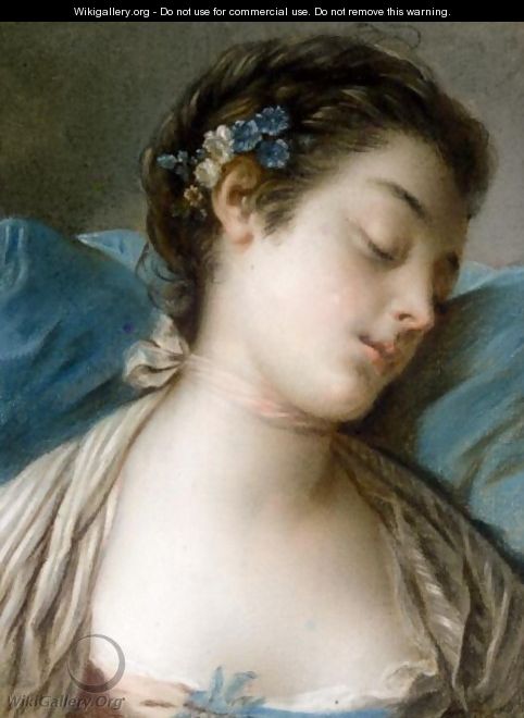 Portrait Of A Sleeping Lady, Head And Shoulders - (after) Francois Boucher