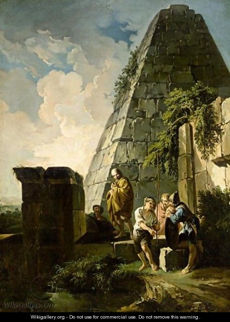 Capriccio With Figures Beside The Pyramid Of Gaius Cestius - (after) Andrea Locatelli