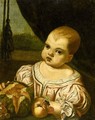 Portrait Of A Child, Half Length, Wearing A Pink Silk Dress And Holding A Melon - (after) Antonio Amorosi