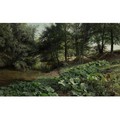 A Wooded River Landscape, Deer Grazing In The Distance - Peder Monsted