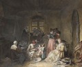Domestic Interior With Ladies And Children Eating Fruit - French School