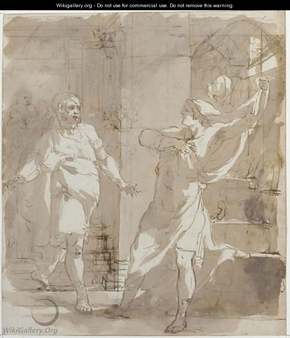 Classical Interior Scene With A Man Disclaming, Approched By Another - (after) Gerard De Lairesse