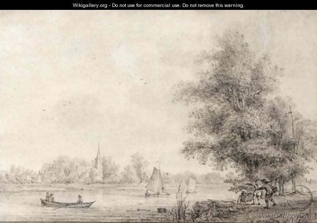 View Of Lekkerkerk On The River Lek, With Figures On A Path In The Foreground - Nicolaas Wicart
