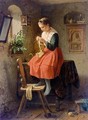 Girl Knitting By A Window - Meyer Georg von Bremen