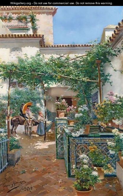 Patio Sevillano (A Courtyard In Seville) - Manuel Garcia y Rodriguez