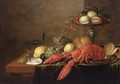 A Still Life With A Lobster On A Pewter Plate, A Silver Tazza With Peaches And Cherries - Philips Gijsels