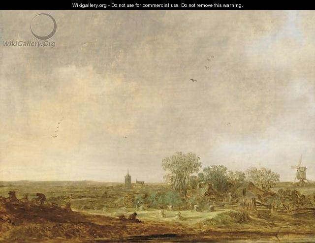 An Extensive Dune Landscape With Corn Stooks And A Mill And A Distant - Jan van Goyen