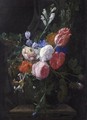 A Still Life Of Roses, A Tulip, Honeysuckle And Other Flowers - Nicholaes van Verendael