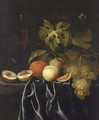 A Still Life Of Peaches, An Orange, Grapes And A Venetian Glass Of Red Win - Johannes Borman