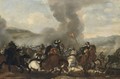 A Cavalry Battle Scene In A Hilly Landscape - (after) Francesco Monti