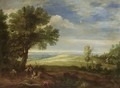 An Extensive Wooded Landscape With Monks Resting With A Donkey Near Trees In The Foreground - (after) Paul Bril