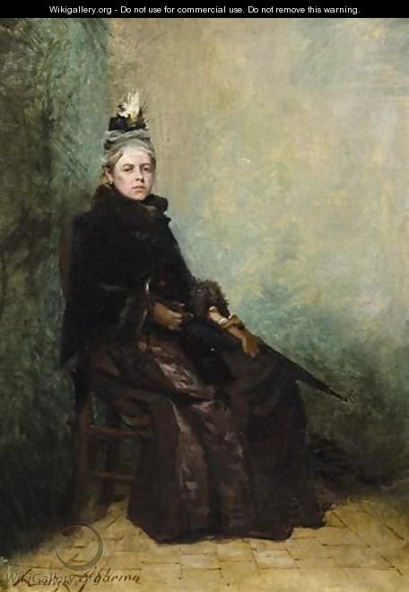 Portrait Of A Woman Wearing A Coat And Holding An Umbrella - Louise Abbema