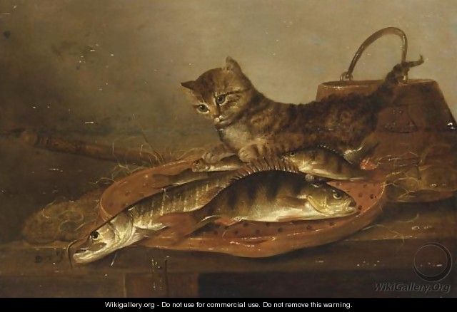 A Still Life With A Perch And A Pike On An Earthenware Dish - Pieter de Putter