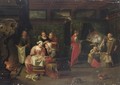 An Interior With Women Visiting A Mother Of A Newly-Born Child And Small Children Near A Fireplace - (after) Willem Van, The Elder Herp
