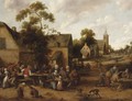 A Village Scene With Peasants Drinking And Smoking Around Tables - Joost Cornelisz. Droochsloot