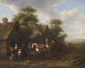 A Village Scene With Horsemen Halting Near Farmhouses And Other Figures Conversing - Barend Gael or Gaal