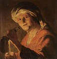 An Old Woman Holding A Candle And An Empty Purse - (after) Honthorst, Gerrit van