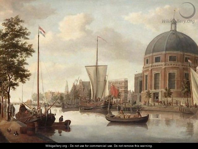 Amsterdam A View Of The Singel With The Nieuwe Lutherse Kerk And The Royal Barge - (after) Jacobus Storck