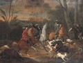 A Boar Hunt With Sportsmen And Their Hounds In A Wooded Landscape - (after) Jan Wyck