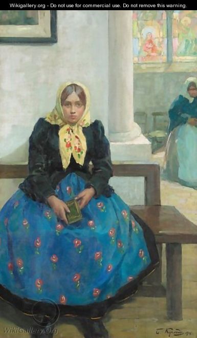 Girl In A Church - (after) Boris Kustodiev