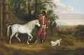 Gerald Fitzgerald's Negro Servant Holding Bold Sir William In A Landscape, A Poodle Beside - Thomas Roberts