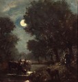 A Cowherd In A Moonlit Landscape - French School